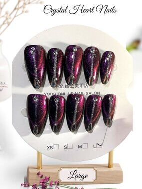 Purple Rhinestone Color Changing Press-On Nails – Large Almond